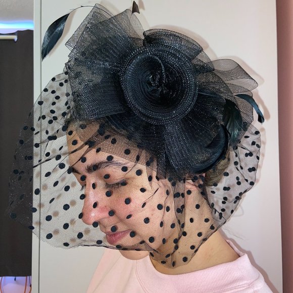 Black Rose + Polka Dot Headpiece - Picture 1 of 6